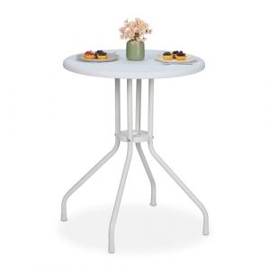Relaxdays Table de Jardin Ronde, H x D : 73 x 60 cm, Aspect rotin, extérieur, en Plastique et Acier, Blanche