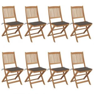 VidaXL Lot de 8 Chaises Pliables de Jardin avec Coussins, Sièges de Terrasse, Chaises de Salle à Manger, Meubles de Patio Extérieur, Bois d'Acacia