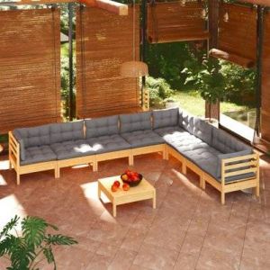 Mercatoxl Salon de jardin 9 pcs avec coussins gris Bois de pin solide