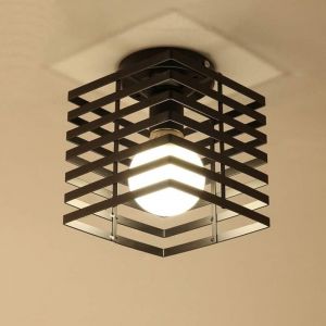 Plafonnier Industrielle Cage Lustre Suspension en Métal Fer Luminaire pour Chambre Cuisine Couloir, Noir