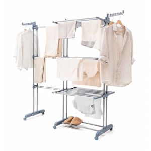 Innova Goods &Eacute;tendoir &agrave; linge vertical pliable et extensible Dolver XL avec roulettes, gris, 141 x 179 x 65 cm