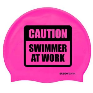 Buddyswim Bonnet Natation Caution Swimmer At Work Silicone One Size Pink