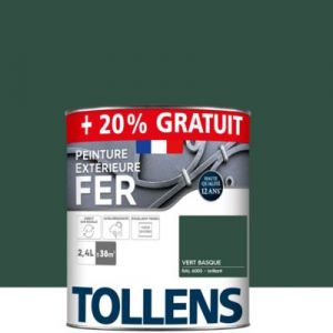 Tollens Peinture extérieure fer 2 en 1 - Ultra Résistante Brillant - Vert Basque ral 6005 - 2L+20% = 38m2