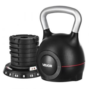 VEVOR Kettlebell Réglable avec 7 Niveaux de Poids 1,5/3/4,5/6/7,5/9/10 kg, Poids de Musculation avec Poignée en Aluminium Moulé sous Pression et Matériau ABS, pour Entraînement de Préhension Fitness