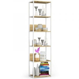 Akord - tagère murale industrielle Blanche 50 cm façade Chêne Artisan 6 étagères 50x32x192 cm