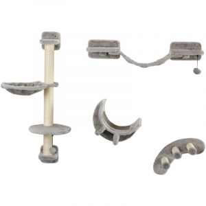 Pawhut Mur d'escalade pour chat avec hamac passerelle planche à gratter et balles peluche sisal gris