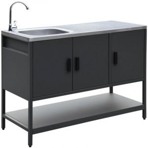 Cuisine d'ext&eacute;rieure en acier noir avec &eacute;vier L120cm