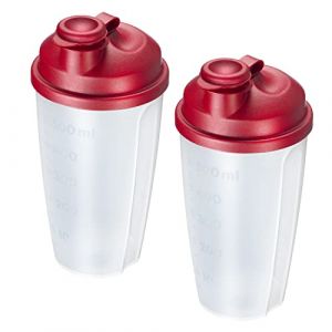 Image de Westmark Lot de 2 verres &agrave; m&eacute;langer et &agrave; secouer avec graduation, disque de mixage amovible et bec verseur verrouillable, capacit&eacute; 0,5 l, plastique, sans BPA, couleur translucide/rouge