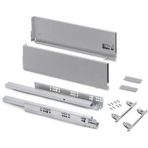 Emuca Kit tiroir pour cuisine et bain &agrave; r&eacute;gulation 3D, hauteur 178mm, profondit&eacute; 400mm, 40 Kg, fermeture amortie, panneaux non incluses, Acier, gris