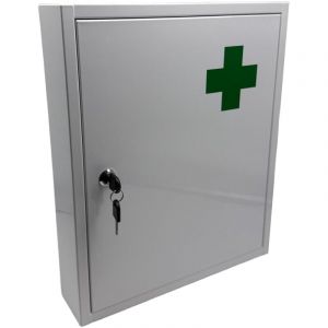 Relaxdays Armoire à Pharmacie, verrouillable, 5 étagères, H x L x P : 43 x 35,5 x 8 cm, pour médicaments, Blanche/Verte