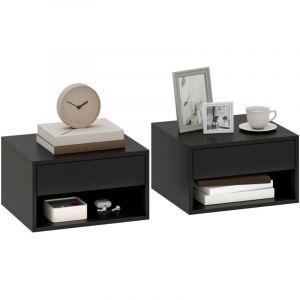 Homcom Lot de 2 tables de chevet murales - tiroir compartiment ouvert plateau - panneau de particules - 37x32x21cm - noir