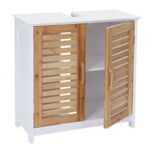 Mendler Meuble sous Vasque HWC B41, Bambou, Blanc, 60x60x30cm