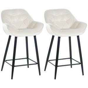 Image de CLP Lot de 2 Tabourets de Bar Gibson avec Pieds et Repose-pieds en Métal, Crème-Velours