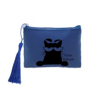 Image de Porte Monnaie et cles Bleu avec Motif Chat Angry Personnalisable