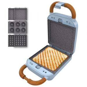 Cecotec Appareil &agrave; Sandwichs Rock'nToast Retro One Blue. Machine &agrave; Sandwich R&eacute;tro 700W, 3 Plaques Interchangeables Pour Sandwiches, Gaufres et Beignets, Rev&ecirc;tement RockStone, Base Antid&eacute;rapante