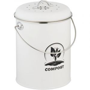 Relaxdays Seau à Compost, 5,5 litres, Couvercle, 2 filtres à Charbon Actif Contre Les odeurs, pour la Cuisine, Blanc