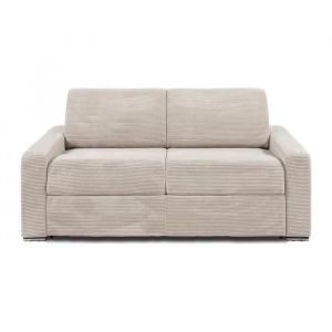 Canapé 3 places convertible express en velours côtelé beige - Couchage 140 cm - Matelas 22 cm CALITO