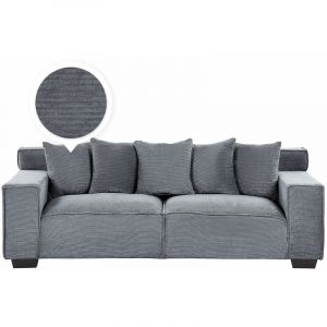 Beliani Canap&eacute; 3 places en velours c&ocirc;tel&eacute; gris fonc&eacute; VISKAN