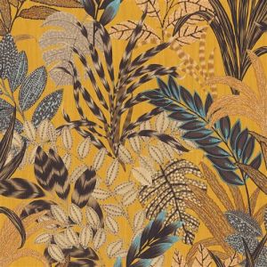 Papier peint floral Profhome 378601 papier peint intissé légèrement texturé avec un dessin exotique mat jaune brun bleu beige 5,33 m2 jaune