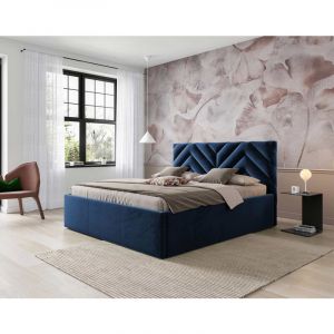 Santiago - lit coffre - 160x200 - sommier inclus - en velours - bleu