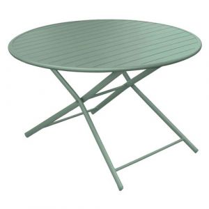 Proloisirs - Table de jardin ronde en aluminium 4 personnes Globe amande