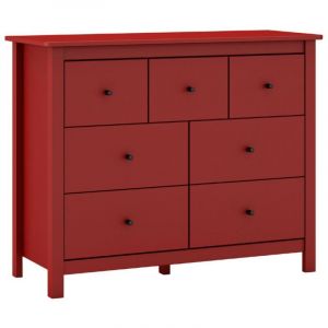 Commode 7 tiroirs en pin massif laqu&eacute; rouge bordeaux - MYSIA
