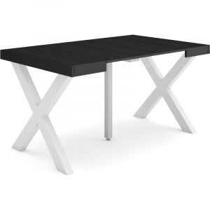 Skraut Home - Table console extensible, Console meuble, 140, Pour 6 personnes, Pieds bois massif, Style moderne, Noir