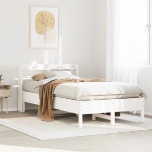vidaXL Cadre de lit avec t&ecirc;te de lit blanc 120x190 cm bois pin massif, lit, meuble de chambre &agrave; coucher, lit en bois, lit 3306907