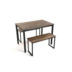 Image de Versa Table à Manger et Deux Bancs Bois Foncé et Structure en Métal Noir NOUREN