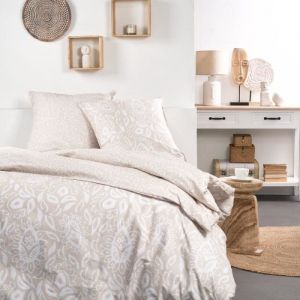 Today Parure De Lit Double Réversible "Sunshine" En Coton Imprimé De Fleurs Orientales - Beige - 240 X 260 Cm