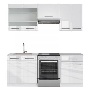 Cuisine Fame-Line, 200 Cm Sans Plan De Travail, Blanc Brillant/Blanc, Vicco