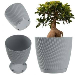 KADAX Pot de fleurs avec soucoupe - En forme de vague en trois dimensions - En plastique - Pot décoratif pour fleurs, cactus et herbes