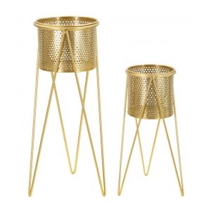 Lot de 2 Cache-pots en métal doré 21x20x46-18x18x32 cm
