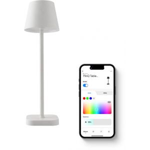 FlinQ Smart Table Lamp Lume - Rechargeable et avec Touch Control - Pour la chambre &agrave; coucher et le salon - Lampe sans fil aussi comme lampe de sol - Dimmable et id&eacute;ale pour la table de chevet - Industriel - Blanc