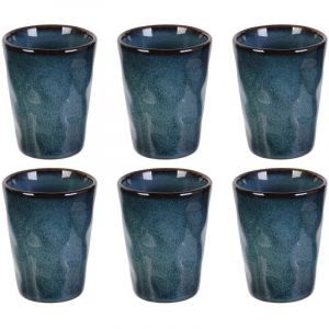 The home deco factory Gobelet expresso en gr&egrave;s bleu Au gr&egrave;s du temps (Lot de 6) - Bleu