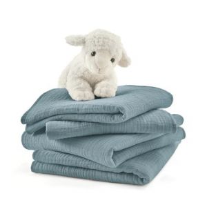 Image de Lot de 4 maxi langes en gaze de coton K la Bleu/Gris Taille Taille Unique