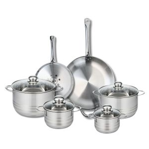 Elo 9881250 Batterie de cuisine 6 pièces, Ensemble de 2 Poêles de cuisson 24 et 32 cm et 4 faitouts 14, 16, 20 et 24 cm Profi Brillant, inox, induction