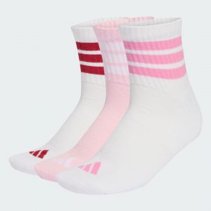 Adidas Unisex 3 STRIPES CUSHIONED SPORTSWEAR MID CUT SOCKS 3 PAIR PACK, white/clear pink/active maroon, 6.5-8