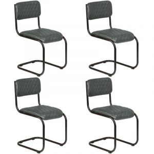 Image de VidaXL Chaise à dîner 4 pcs avec accoudoirs Cuir véritable Gris