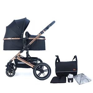 PIXINI Neyla - Poussette combinée 2en1 - Jusqu'à 15Kg - or polie / noir