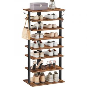 Tagère à Chaussures à 8 Niveaux, Porte-Chaussures avec 2 Crochets, Meuble à Chaussures, Gain de Place, Stable, pour Entrée, Salon, Chambre Hoobro