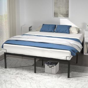 Vounot Cadre de Lit 180 x 200 cm en Métal Robuste avec Sommier à Lattes et Fixation Hauteur 36 cm avec Espace de Rangement pour Adultes et Adolescents Noir