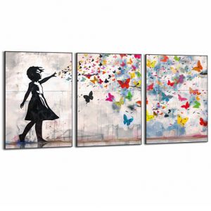 Poster encadré Balloon Girl Bright - Noir - 3 pièces - 70x50 cm