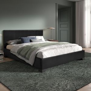 ROMA - Lit double en simili cuir noir 160x200 cm