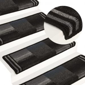 Image de VidaXL Tapis d'escalier autocollants 15 pcs 65x25 cm Noir et gris