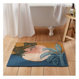 Tapis de bain coton tissé, tufté, Crépuscule Bleu/Ocre/Rose Taille 50X70 cm
