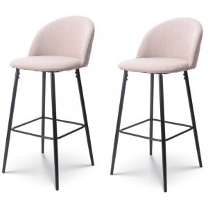 Kosmi Lot de 2 tabourets de bar beiges rembourrés et pieds en métal noir