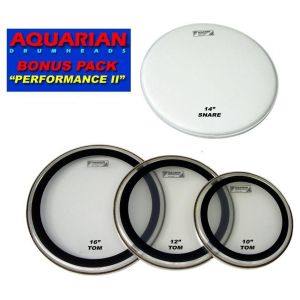 Image de Aquarian Série Performance II PFC Pack de Peaux 10" + 12" + 16" + TC 14" Transparent