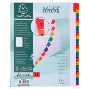 Image de Exacompta Lot de 10 intercalaires A4 maxi - 31 positions - Blanc - 4131E