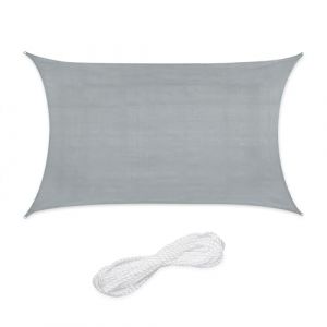 Relaxdays Voile d'ombrage rectangulaire, 2 x 3 m, Toile ombrage, Tissu PE-HD, avec tendeurs, Gris Clair